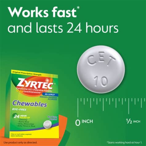 Zyrtec 24 Hour Allergy Relief Dye Free Chewable Tablets Cetirizine Hcl 24 Ct Marianos