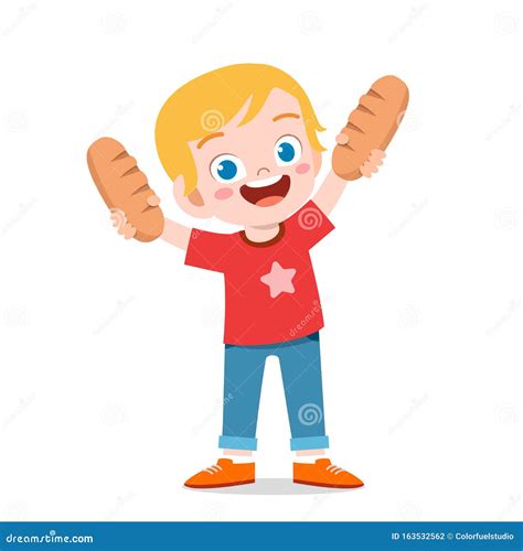 Happy Cute Kid Boy Holding Fresh Bread Stock Vector Illustration Of