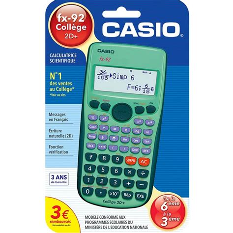 Calculatrice Scientifique Casio Fx College D Plus Chez