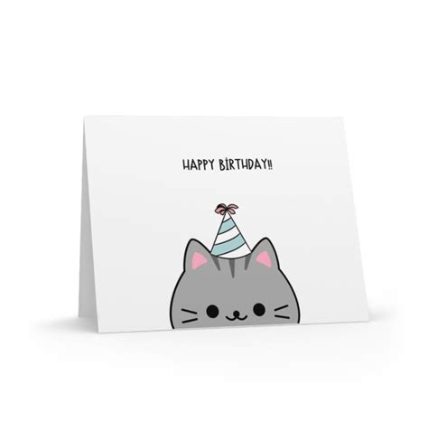 Cute Black Cat Birthday Card Cat Birthday Card Happy Birthday Greeting Card Cat Lovers Black