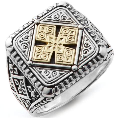 Konstantino Mens Sterling Silver And 18k Gold Square Maltese Ring