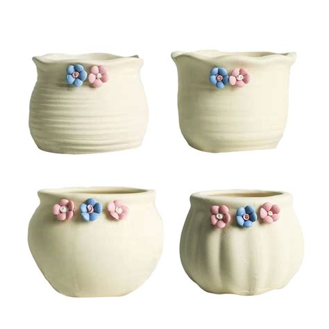 HOMEMAXS 4PCS Hand Made Flower Pots Mini Size Planter Containers