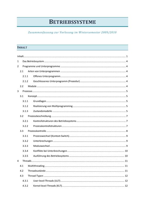 Betriebssysteme Zusammenfassung Betriebssysteme Zusammenfas Sung