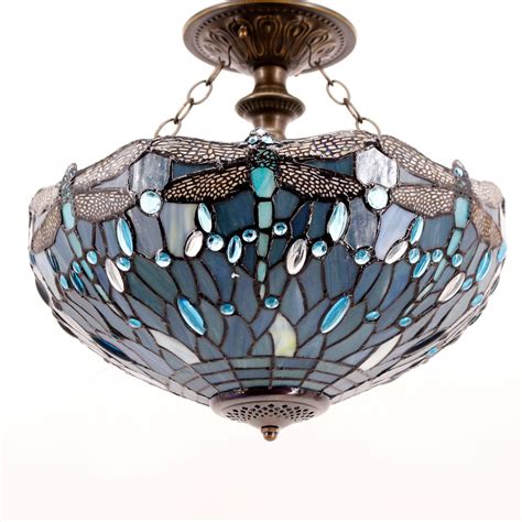 Tiffany Ceiling Light Fixture Werfactory® Sea Blue Stained Glass Drago