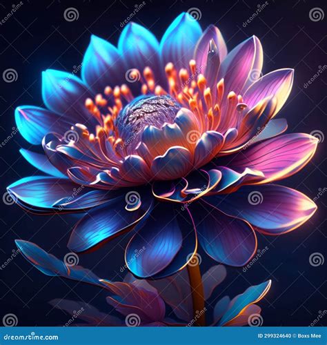 Beautiful Blue Lotus Flower On A Dark Background Vector Illustration