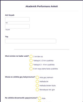 Akademik Performans Anketi Form Şablonu Jotform