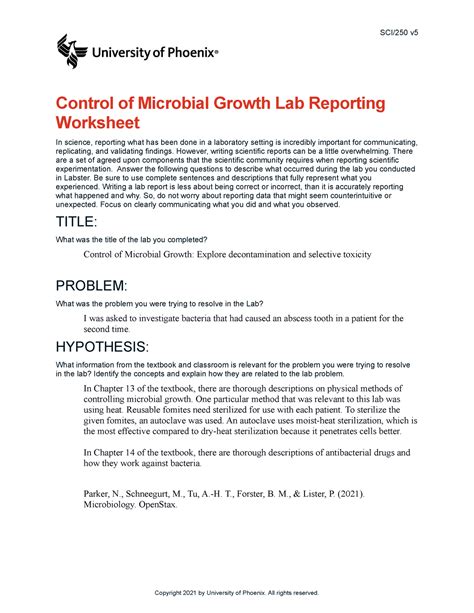 Sci V Wk Control Of Microbial Growth Lab Report Sci V