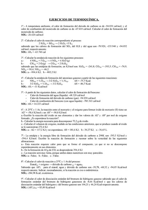 Ejercicios De Termoquimica Ejercicios De Termoqu Mica A