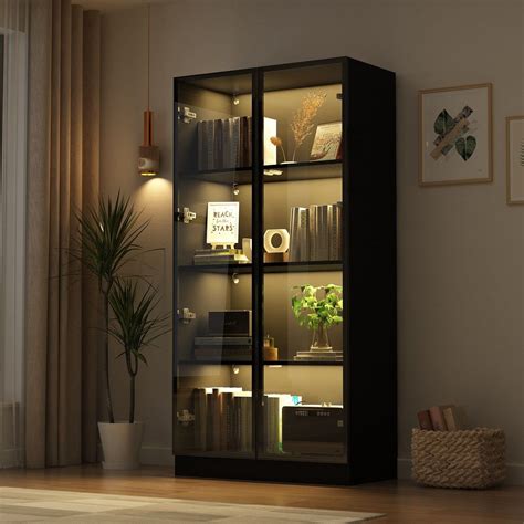 Buy Fay Display Cabinet With Glass Doors And Lights Tier Storage