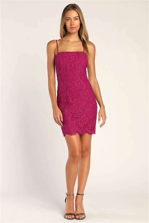 Magenta Mini Dress Lace Dress Bodycon Mini Sleeveless Dress Lulus