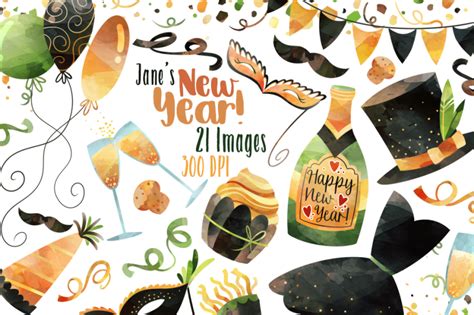 Watercolor New Years Clipart By Digitalartsi Thehungryjpeg