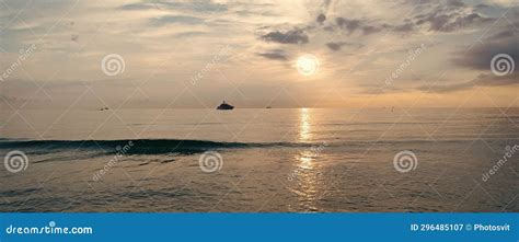 Panoramic Sky In Summer Vacation Skyscape With Ship On Horizon Stock