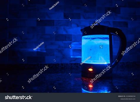 Transparent Electric Kettle Boiling Water Blue Stock Photo 2109094154