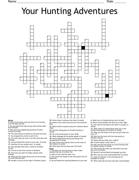 Your Hunting Adventures Crossword WordMint