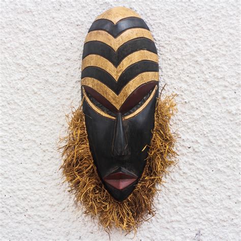 Hand Carved Wood And Raffia African Mask From Ghana Sweet Agbevivi Novica