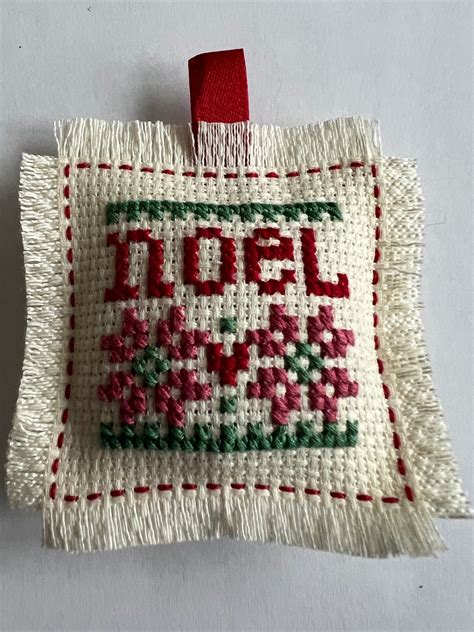 Christmas Pillow Cross Stitched Ornaments Etsy