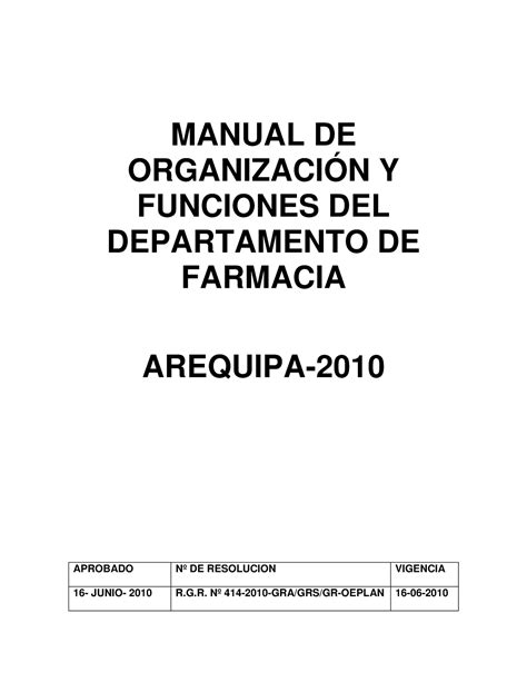 PLAN 13834 2016 Farmacia MANUAL DE ORGANIZACIÓN Y FUNCIONES DEL