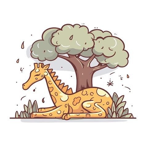 Une Girafe De Dessin Anim Assise Sous Un Grand Arbre Illustration