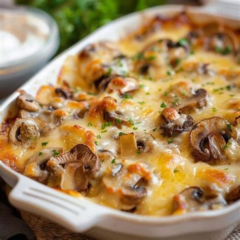 Baked Cheesy Mushrooms Casserole Tasty Recipes In Mushroom