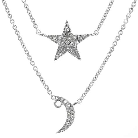 Luxle 14k White Gold Diamond Accent Double Layer Star And Moon Necklace