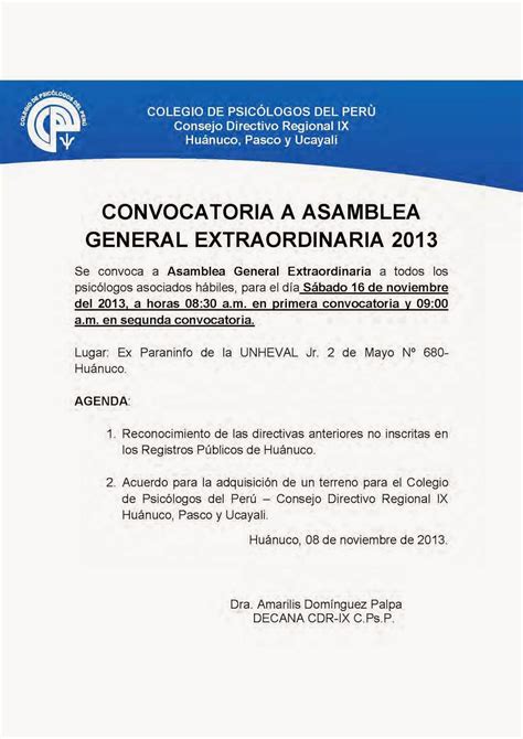 Convocatoria A Asamblea General Extraordinaria Cdr Ix Nov