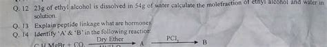 012 23e Of Ethyl Alcohol Is Dissolved In 54g Of Water Calculate The Molefraction Of Ethyl