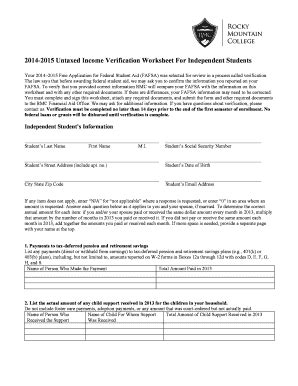 Fillable Online Rocky 2014 2015 Untaxed Income Verification Worksheet