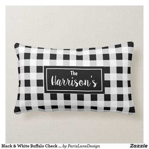 Black White Buffalo Check Monogram Lumbar Pillow Zazzle White