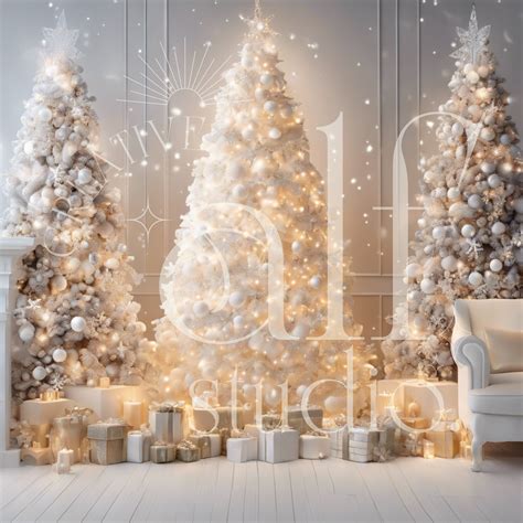 White Christmas Backdrops Set White Vintage Christmas Digital Elegant