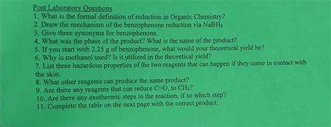 Solved Post Laboratory Questions What Is The Formal Chegg