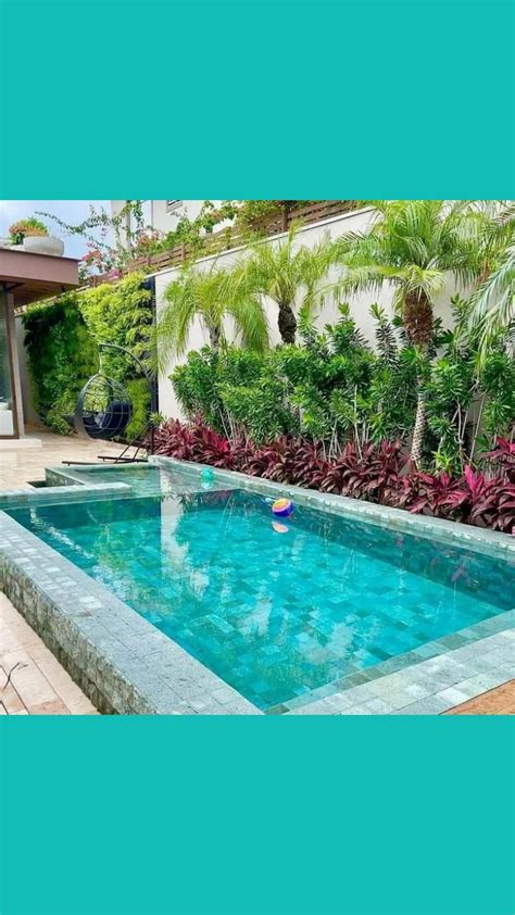 Área externa piscina balanço suspenso e plantas Backyard pool