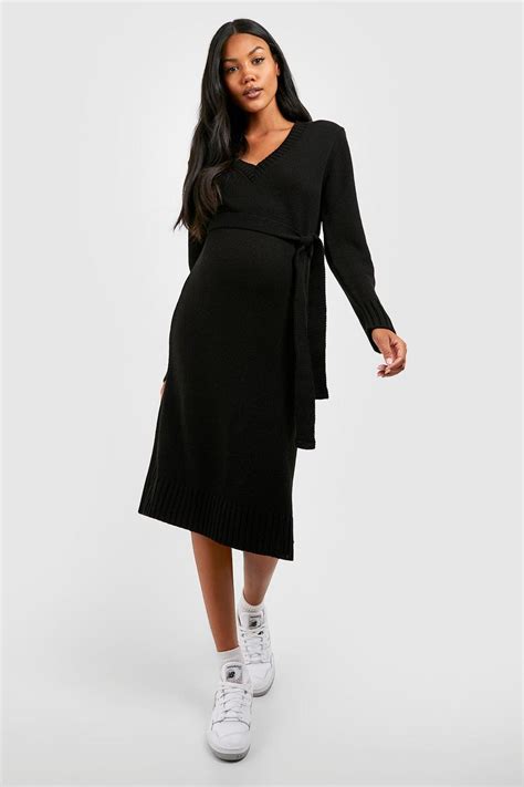 Maternity V Neck Jumper Midi Dress Boohoo Uk