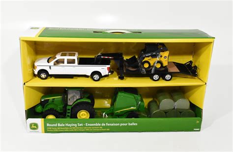 John Deere Haying Set With Tractor Baler Skid Loader Truck