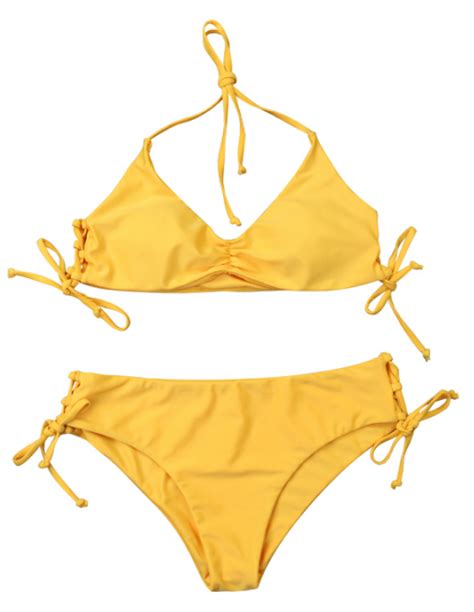 Yellow Ribbed String Bikini Set Ncocon