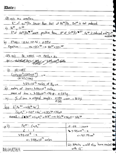 Solution Chemistry Electrochemistry Worksheet A Studypool