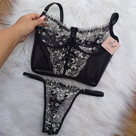 Conjunto Lingerie Afrodite Bordado Preto Branco Sabrinaamarastore