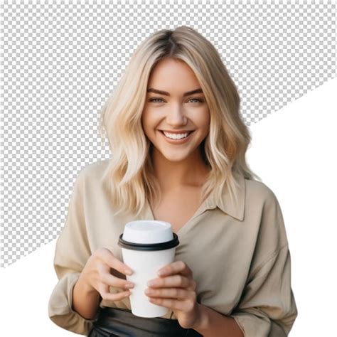 Una Mujer Sosteniendo Una Taza De Caf Con Una Sonrisa En Su Cara