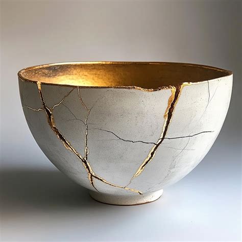 Japanese Kintsugi Bowl Cracked Line Art Pot Premium Ai Generated Image