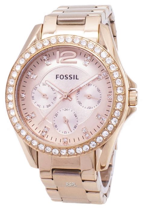 Montre Fossil Riley multifonctions Crystal Rose d'or ES2811 femmes France