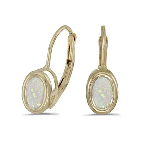 Bezel-Set Oval Opal Lever-Back Earrings 14k Yellow Gold - CBE313