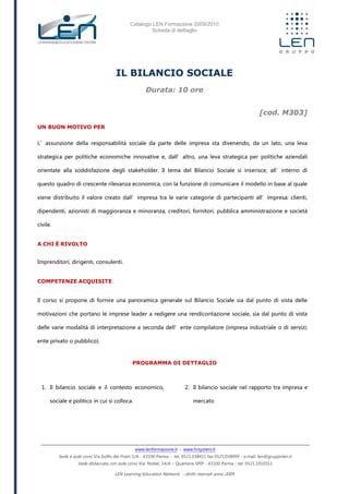 Il Bilancio Sociale Scheda Corso LEN PDF