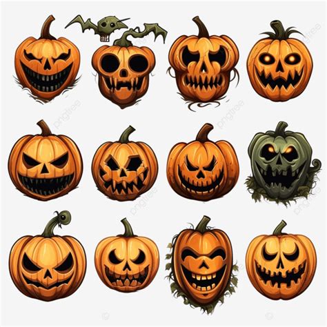 Halloween Scary Skull Jack O Lantern Faces Vector Illustrations