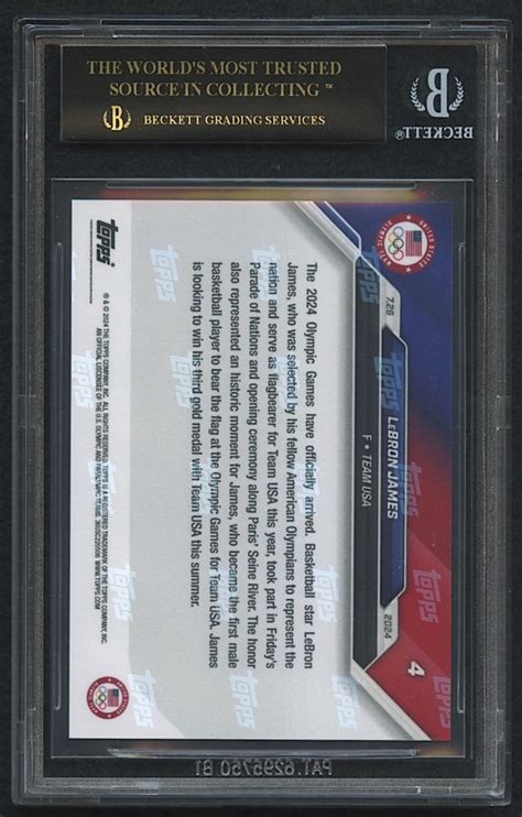 LeBron James 2024 Topps Now Olympic Games Team USA 4 BGS Black