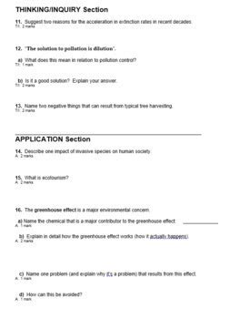 Grade 9 Science SNC1D Previous Course Ecology Tests 12 Tests 5