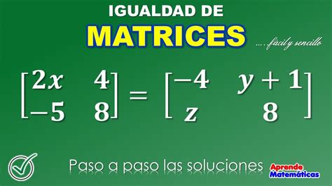 Igualdad De Matrices Como Encontrar El Valor De Las Variables Para