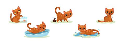 Naughty Kitten In Different Situation Royalty Free Vector