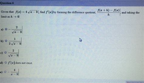 Solved Given That F X 4 Squareroot X 9 Find F X By