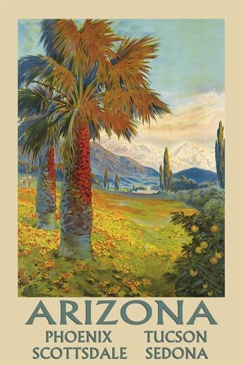 Arizona Phoenix Tucson Scottsdale Sedona Travel Vintage Poster Repro