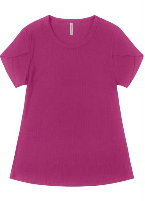 Blusa Juvenil Manga Curta Em Canelado Roxo Mangas Blusa Feminina