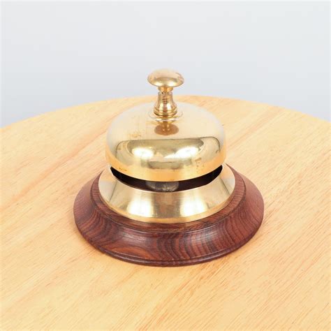 Hotel Bell Desk Bell Service Ringer Vintage Solid Brass On A Wood Platform